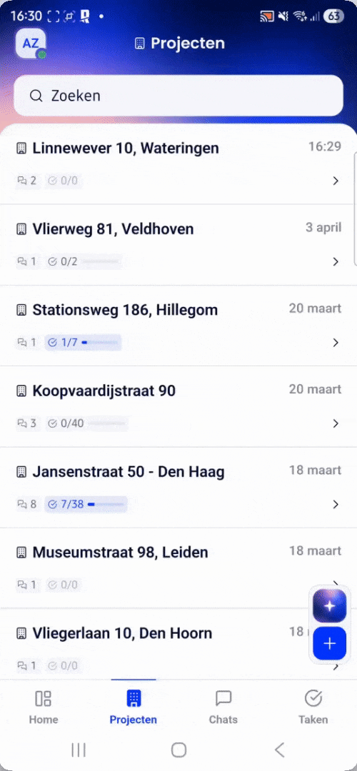 Chat aanmaken vanuit project